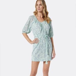 NEW! Joie Tillman Belted Printed Eyelet Cotton Mini Dress Mint Green & Blue XS